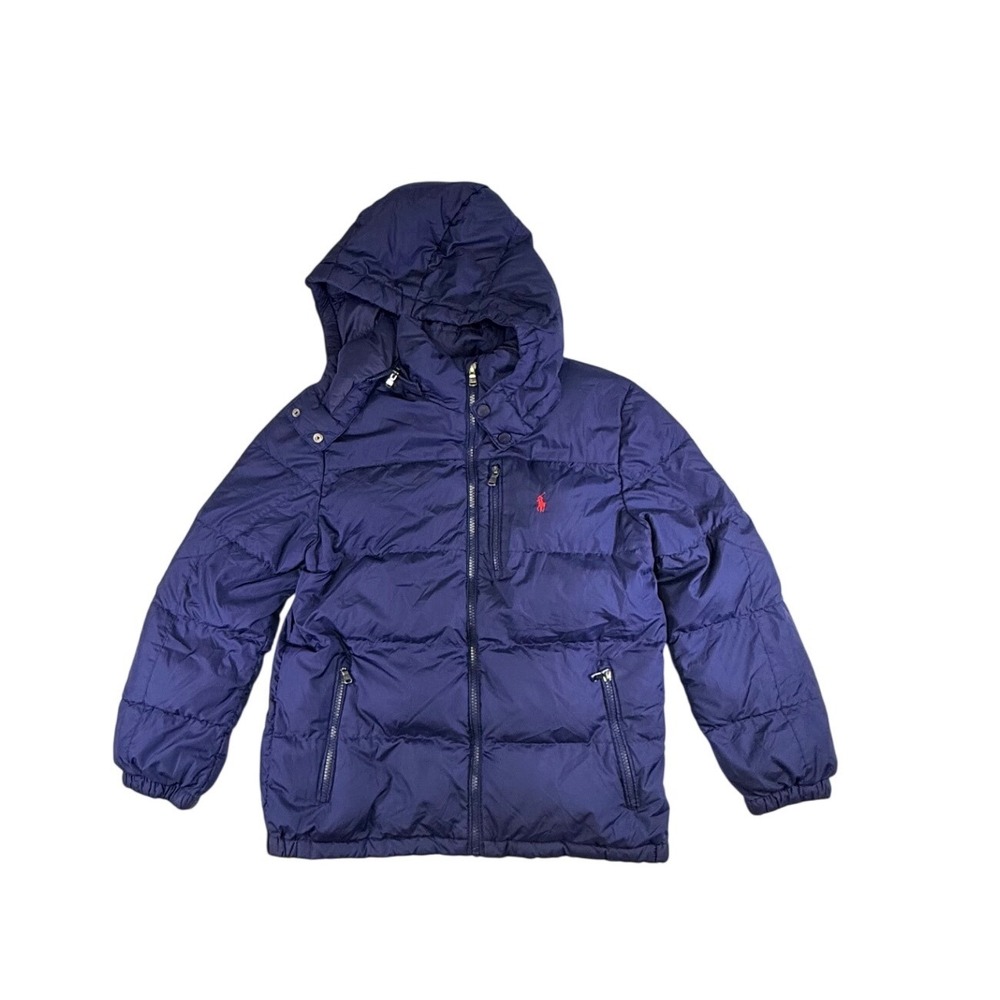 Polo Ralph Lauren Kids Navy Blue Puffer Jacket Detachable Hood Size L 14-16